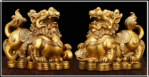 公母一對銅獅子 公母一對銅獅子