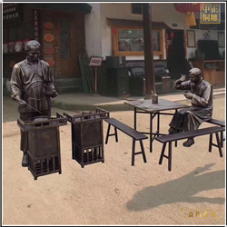 步行街商場門前吃飯銅雕塑 步行街商場門前吃飯銅雕塑