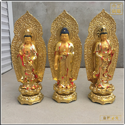 大型彩繪西方三圣銅佛像站像 大型彩繪西方三圣銅佛像站像